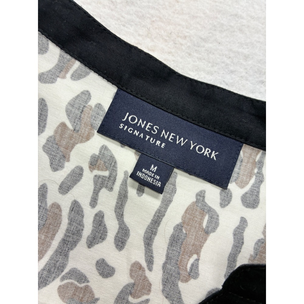 Jones New York Signature Leopard Animal Print Blouse Mob Wife Office Med Cotton - Picture 3 of 9